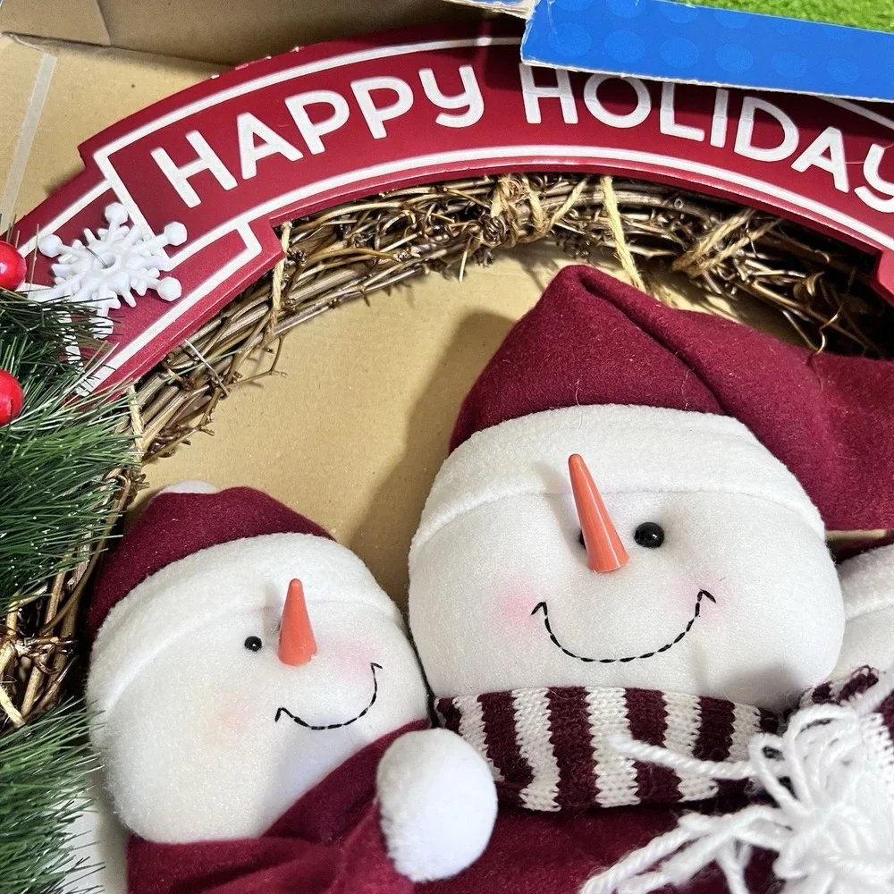 Vintage Texas A&M Christmas Decor 90s Aggie Holiday Wreath‎ SnowMan Family TAMU